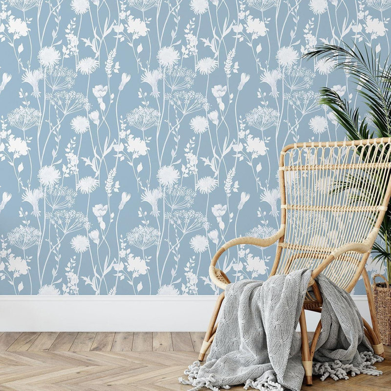Meadowsweet Floral Wallpaper, Blue
