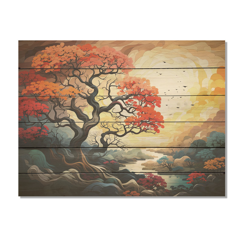 Éveil fauve de chêne - Art de chêne sur bois de pin naturel, H 30 po x l 40 po