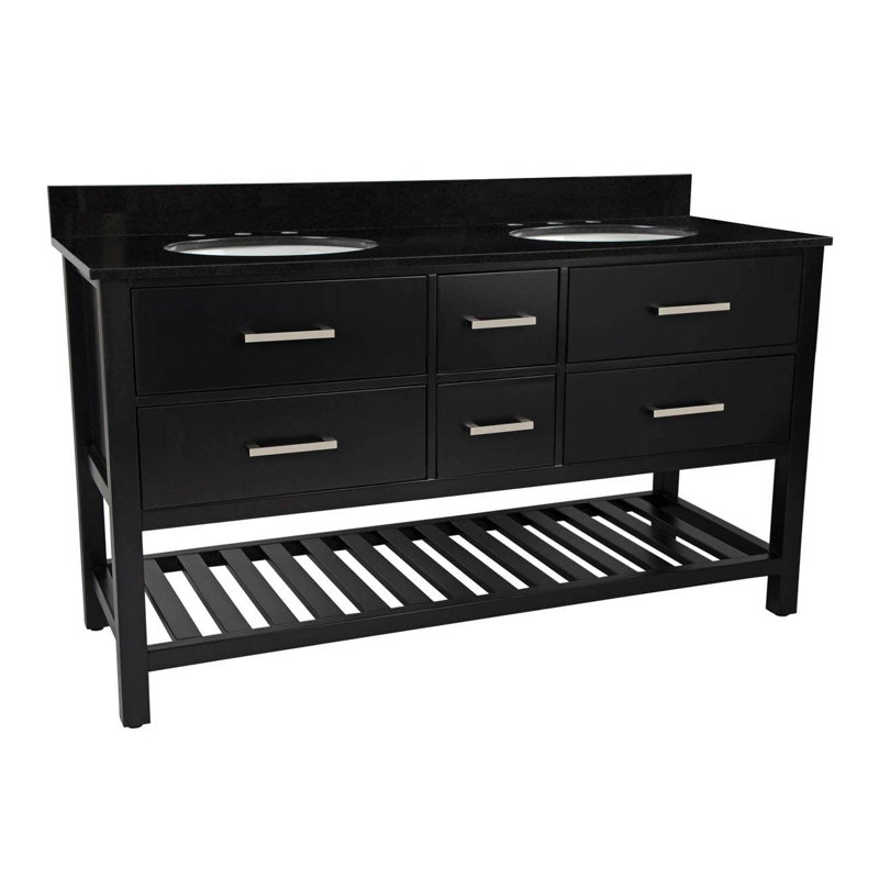 Meadowbrook 60'' Double Bathroom Vanity with Top, Black, Black Marble