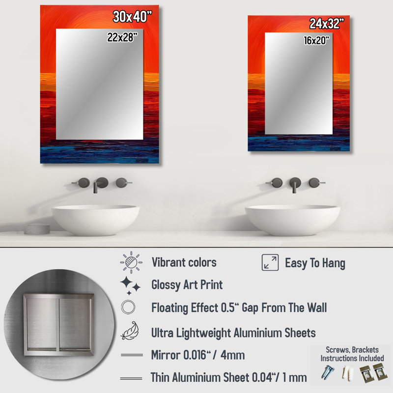 Orange Yellow Golden Sunset III - Sunset Decorative Wall Mirror, Orange Large Mirror, Printed Metal Art, 40" x 30"