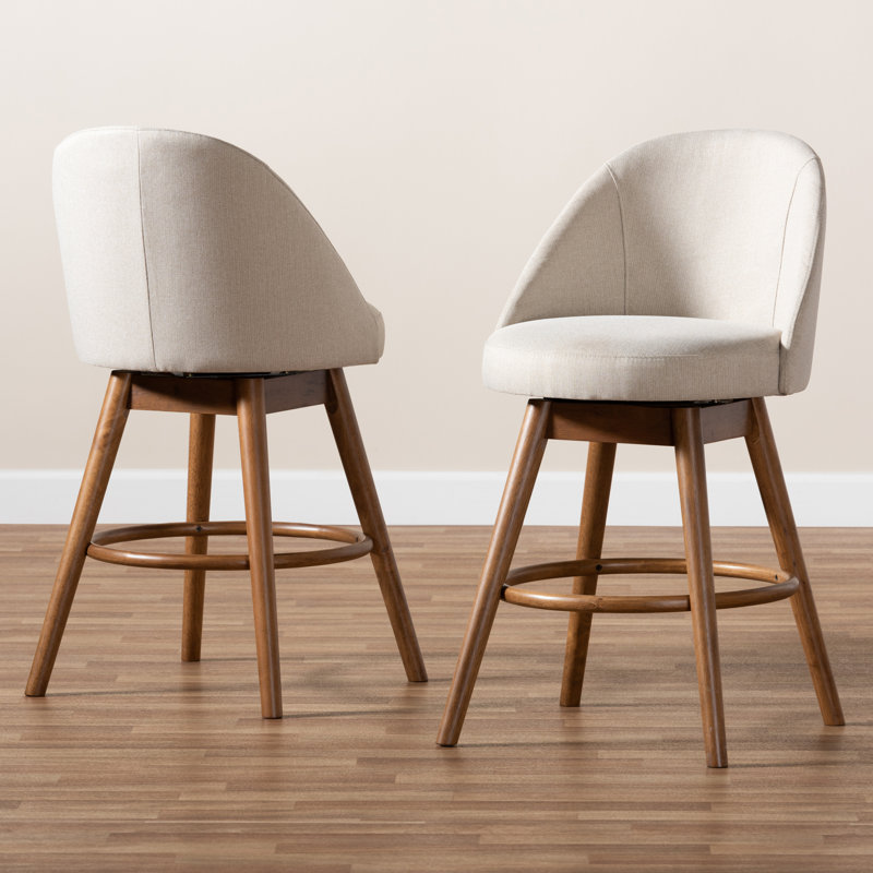 Hendrikus Swivel Upholstered Counter Stool with Solid Wood Frame, Beige, Counter Stool (26" Seat Height)