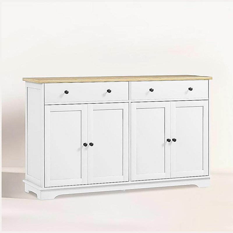 Buffet avec tiroirs de rangement, buffet avec tablettes réglables, Chêne / Blanc
