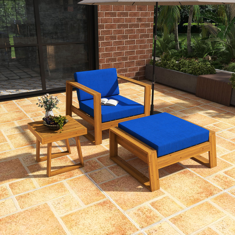 Ensemble de canapé d'extérieur en bois d'acacia avec repose-pieds et table, Bleu
