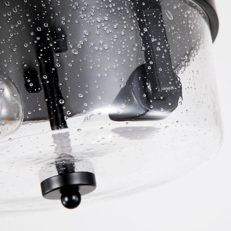 10.6 In. 2-light Black Flush Mount With Seeded Glass Shade