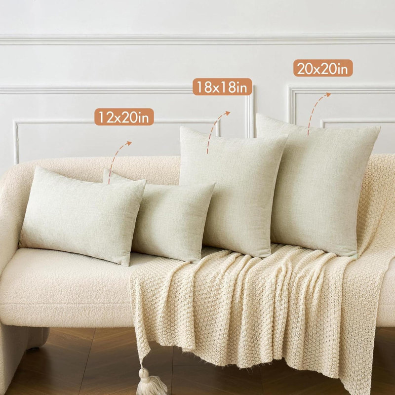 Paquet de 2 housses de coussins décoratifs en chenille pour canapés de salon, Crème, crème