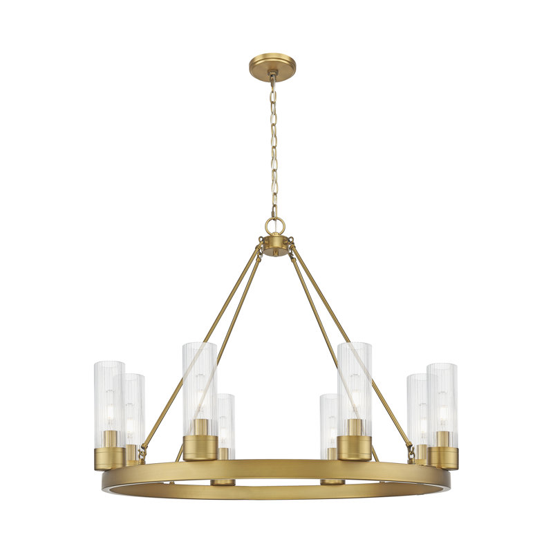 Jaiwan - Lustre 6 lumières avec abat-jour, Nickel poli, Rayé transparent