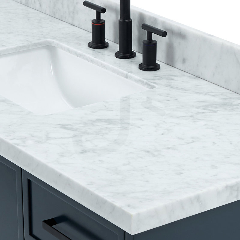 ARIEL Kelly 55 Single Sink Bathroom Vanity with Italian Carrara Marble Top, Midnight Blue, 55"