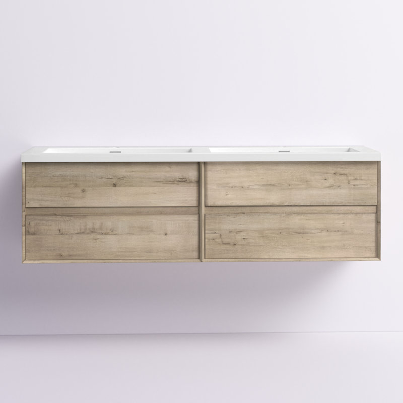 Seavy 83.4'' Double Bathroom Vanity with Plastic Top, Light Oak