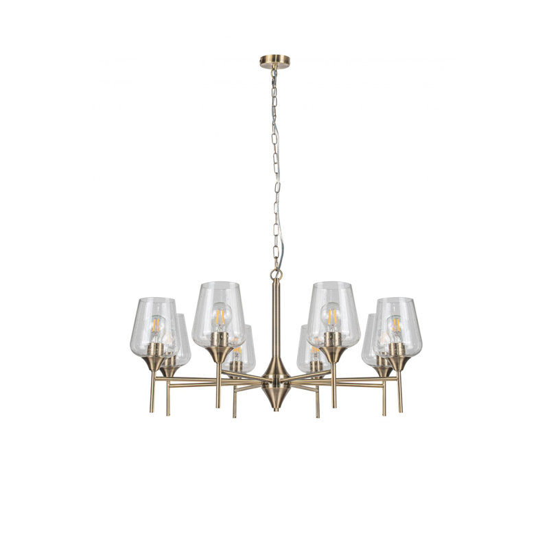 Atifah 3 - Light Shaded Chandelier, Antique Brass, 38cm H x 80cm W, 8