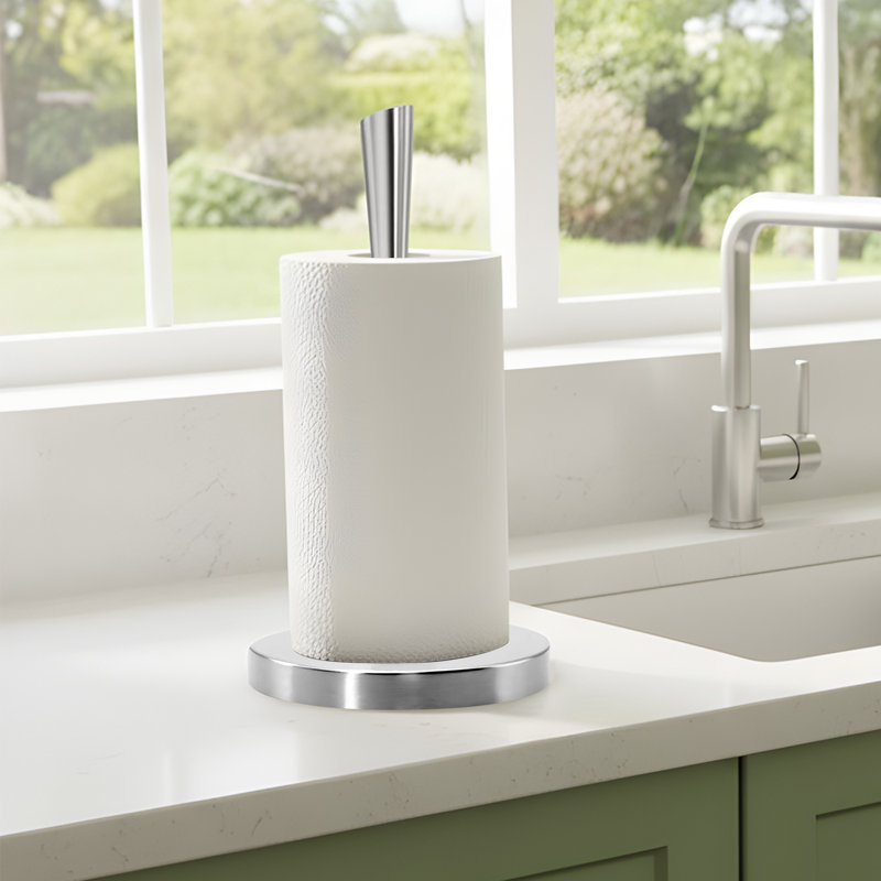 Stainless Steel Freestanding Organizer Stand,brushed Nickel Finish, Ideal For Large Rolls In Kitchen & Bathroom