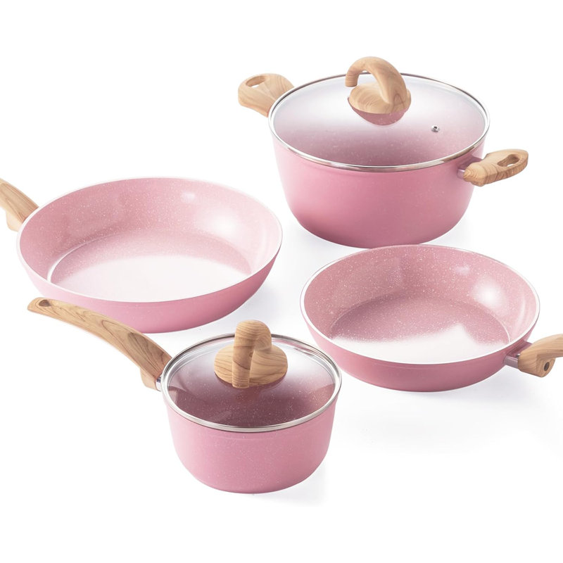 Batterie de cuisine en céramique antiadhésive rose