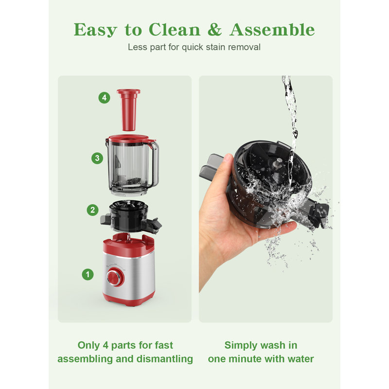GlowWise Juicer Machines with Built-in Blades for Slicing Whole Fruits & Vegetables, Cold Press Juicer with 4.35" Large Feeding Chute, Easy to Clean, Quiet Masticating Juicer with High Juice Yield