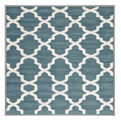 Machine Washable Trellis Green Area Rug