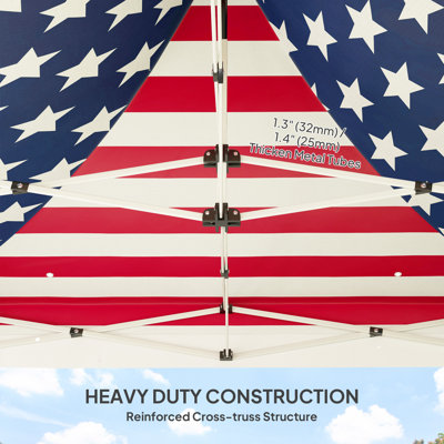 10' x 10' Heavy Duty Pop Up Canopy Tent with Sidewall, UPF50+ Instant Sun Shelter with Storage Pockets, Height Adjustable, with Wheeled Bag, Sand Bags for Outdoor, Patio, American Flag Print