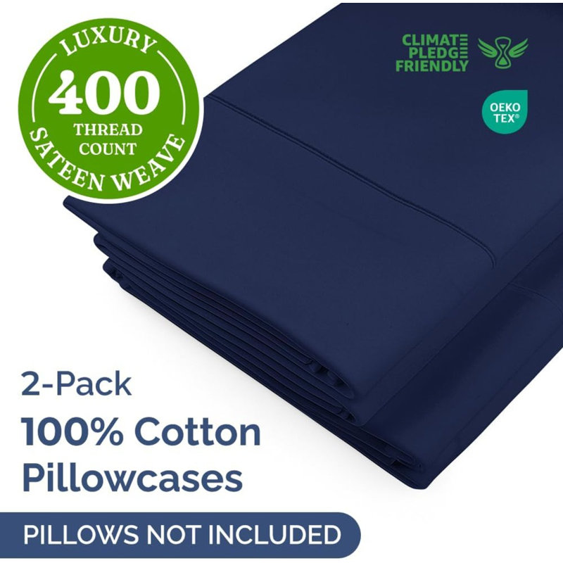 100% Cotton Pillowcase Set, 400 Thread Count Hotel Luxury Pillowcases, Soft & Breathable, Set of 2, Navy Blue, King