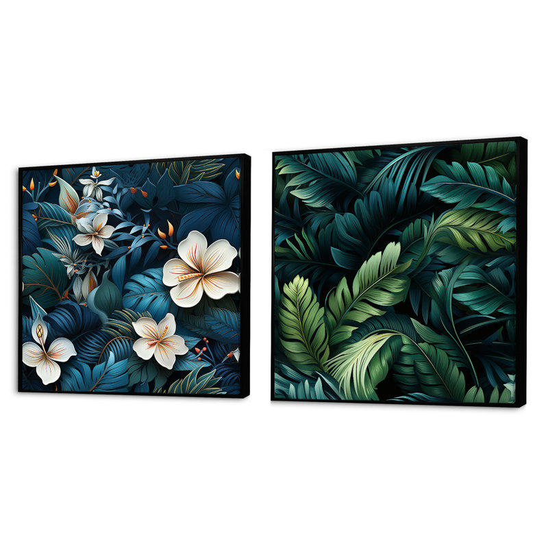 Ohiowa - Ensemble de 2 collages floraux carrés, Cadre flottant noir, H 36 po x l 73 po
