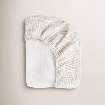 Oat Stripe Muslin Mini Crib Sheet
