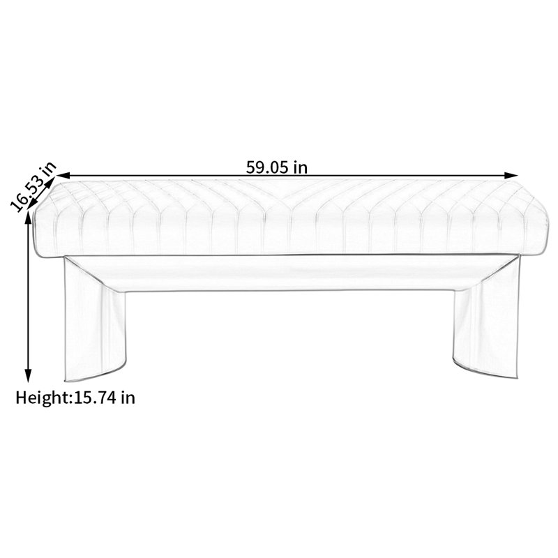 Banc rembourré en cuir léger et luxueux, H 15,74 po x l 59,05 po x P 16,53 po