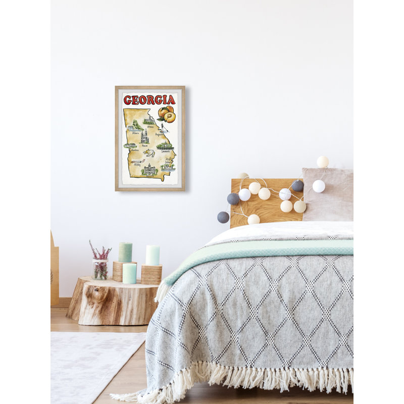 «Map of Georgia, the Peach State», reproduction d'art graphique sur papier encadrée, H 30 po x l 20 po x P 1,5 po