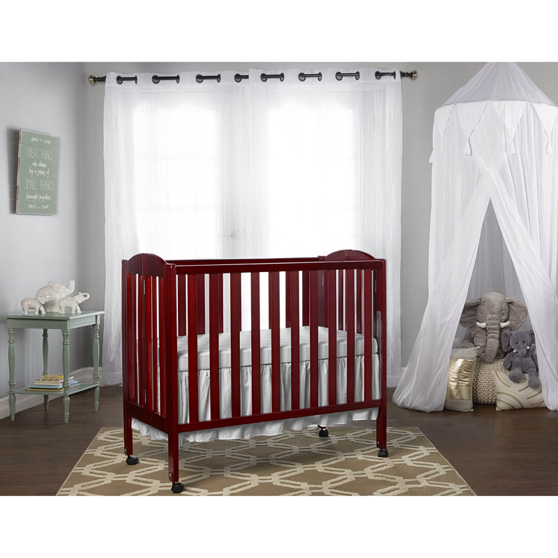 Cherry Pine 3-in-1 Portable Folding Crib with Locking Wheels