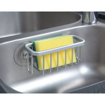HULISEN Kitchen Sink Sponge Holder, 304 Stainless Steel Kitchen Soap Dispenser Caddy Organizer, Countertop Soap Dish Rack Drainer with