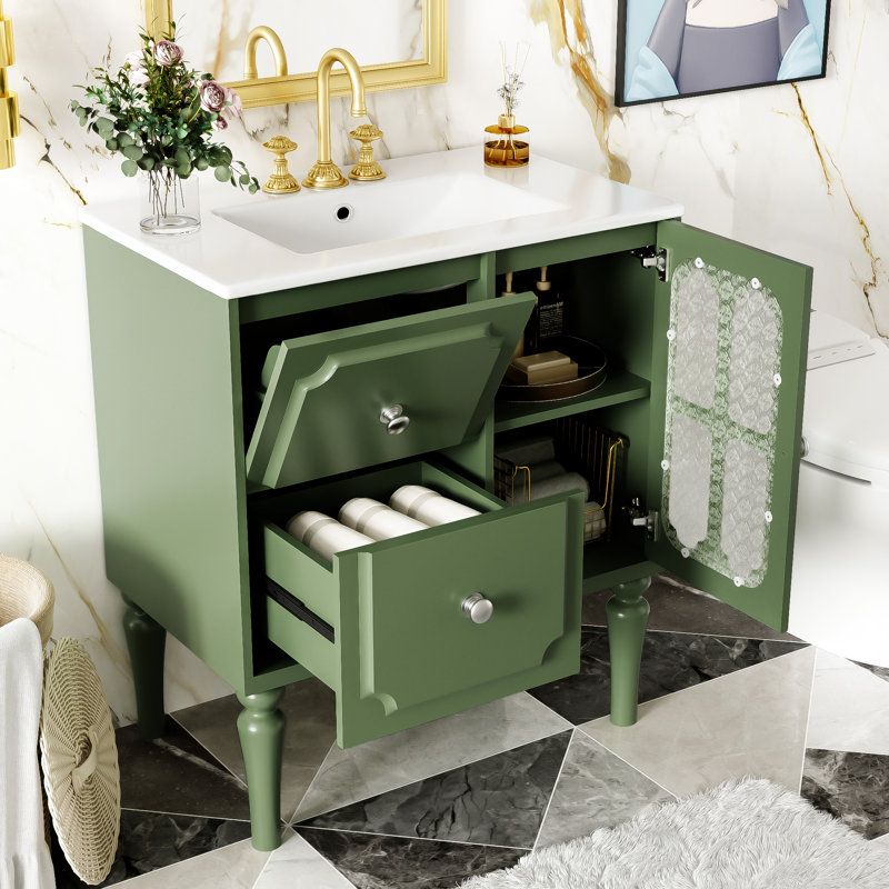 Retro Style 30'' Bathroom Vanity With Ceramic Sink Combo