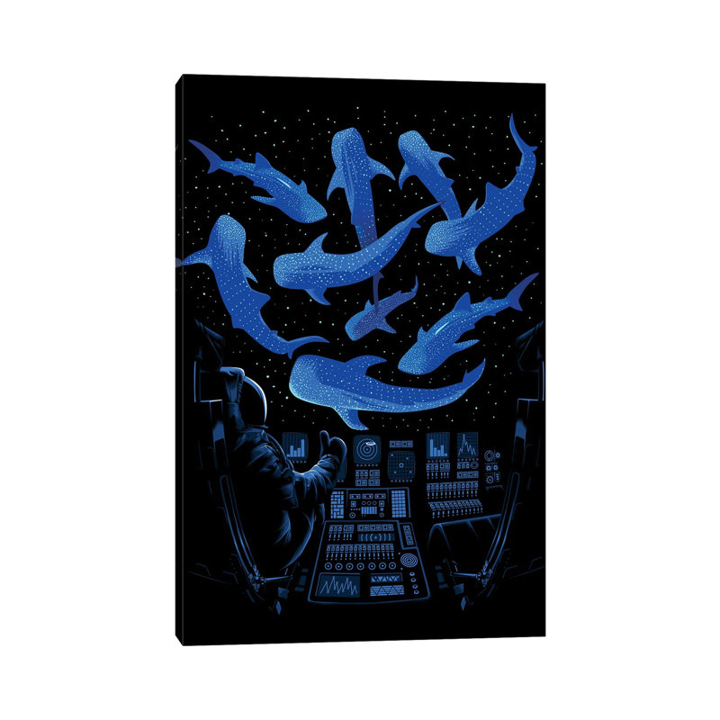 Shark Whales Astronaut by Alberto Perez - Wrapped Canvas Painting, 101.6cm H x 66.04cm W x 1.91cm D