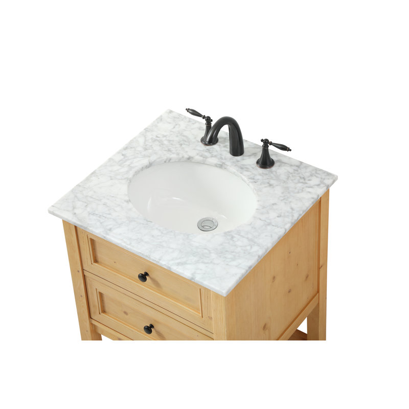 24'' Single Bathroom Vanity with Carrara Marble Top, Natural Wood
