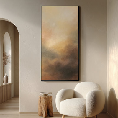 Extra Large Wall Art Fabric Print - Soft Tan Brown and Taupe Cloudlike Abstract Artwork Decor for Living Room or Bedroom - "Frame Assembly Required (Unfinished Frame)"