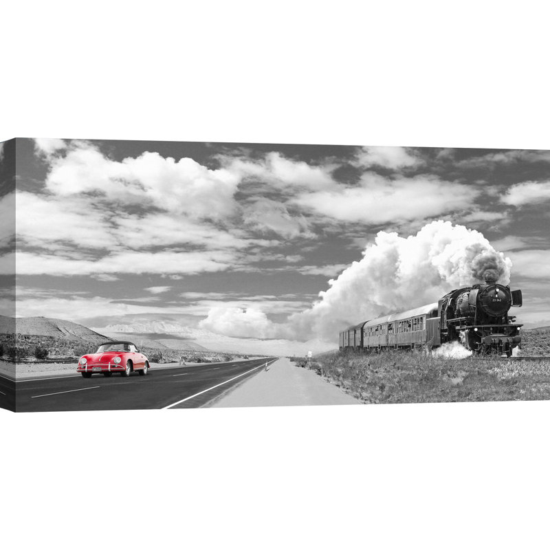 Gasoline Images - Wrapped Canvas Print, 50cm H x 100cm W x 4cm D, Black/White/Grey/Red