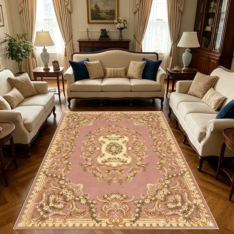 1PC Vintage European Floral Damask Pink area rugs for Living Room, Soft, All seasons, Easy-maintain, Washable Indoor mat, Farmhouse suitable for dining room, bedroom, entryway, foyer, hallway, patio, Home Decor, Outdoor Decor.