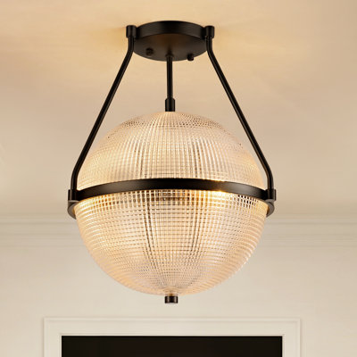 3-Light Matte Black Dimmable Glass Globe Semi Flush Mount