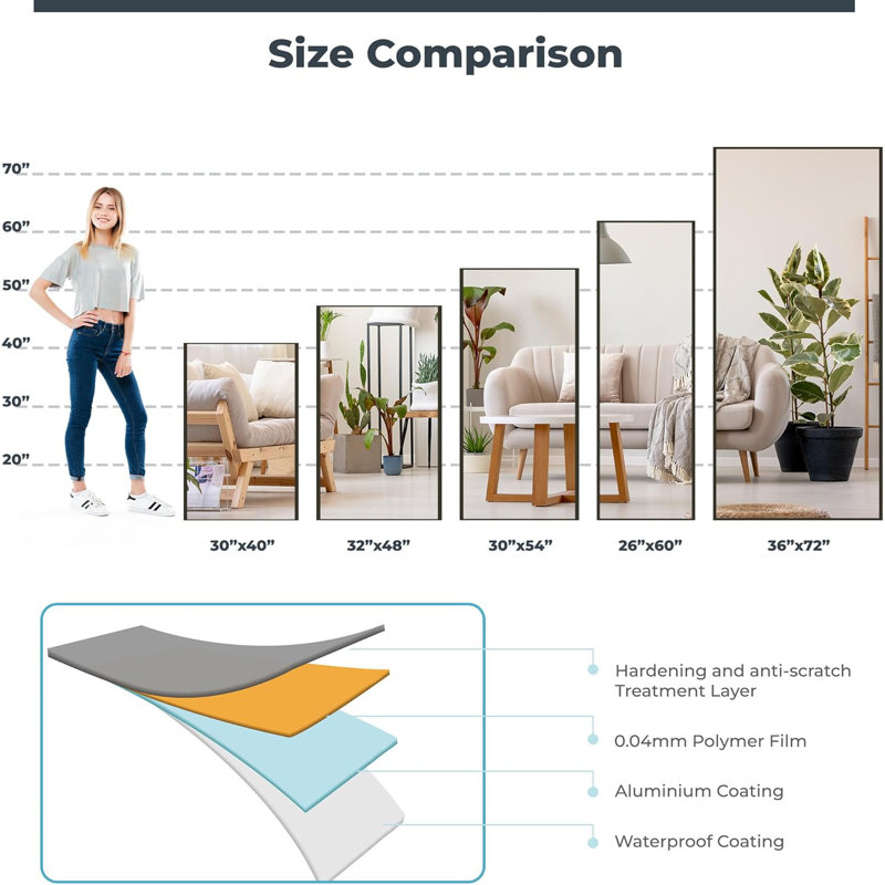 Glassless Large Mirror Shatterproof Unbreakable Wall Mirror for Gym, Dance Studio, Home Workout Room – 0.04mm Nano Film,30"x54" Chrome