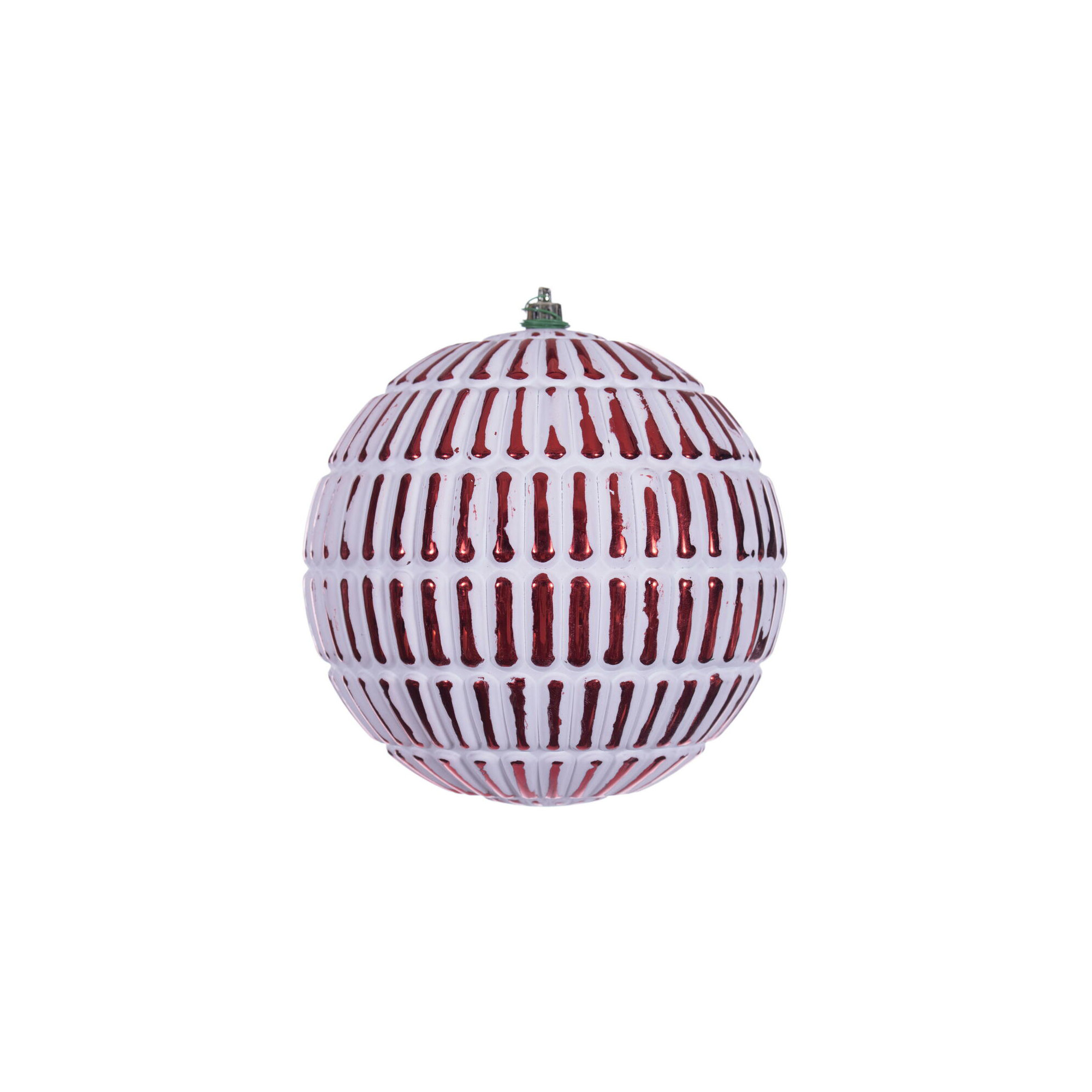 Emerald Green Etch Lines White Brush Ornament Set. Includes 4 pieces per bag., Red, 6" H x 6" W x 6" D