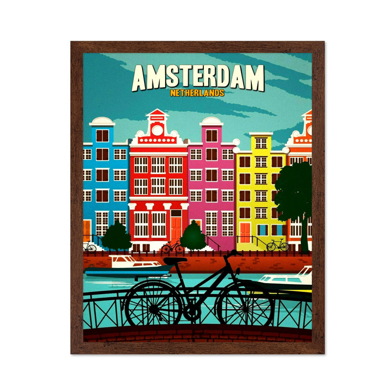 Amsterdam, Pays-Bas, Affiche, H 12 po x l 16 po, Encadrement brun