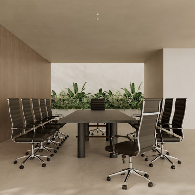 Bussewitz 120'' Solid Wood Rectangle Conference Table with 12 Chairs