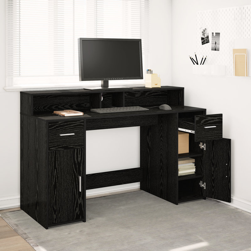 Desk Black Oak 55x91 Cm Engineered Wood, 91cm H x 140cm W x 55cm D
