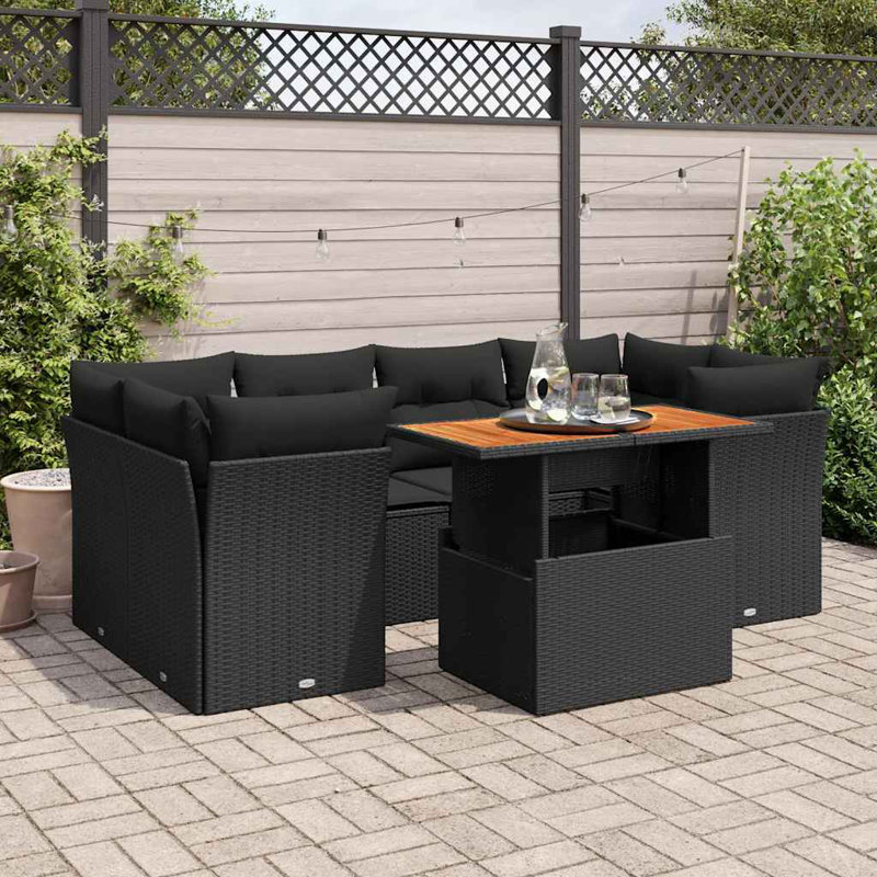  Ensemble de canapé de jardin avec accoudoirs réglables en rotin PE noir