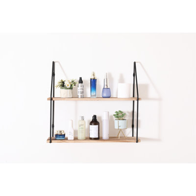 Metal Brackets Rustic Wood Floating Shelf - 2 Tier, Natural Color For Displaying Home Decor, Small Plants 2 Style Collectibles, Display