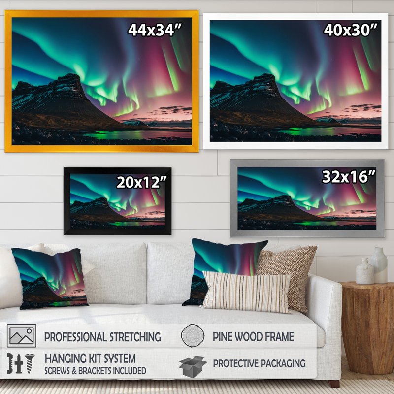 «Northern Lights Reflection On The Water III», reproduction sur toile, Impression noire sur toile encadrée