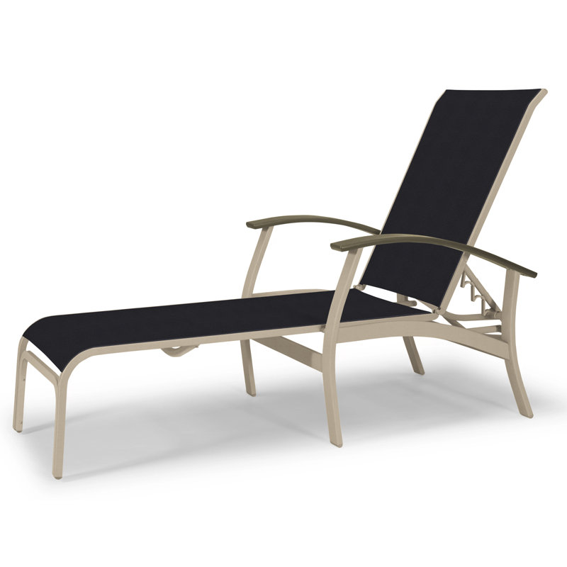 Askar Outdoor Rust-Resistant Metal Chaise Lounge, Textured Desert, Black 5D Sunbrella®, Beachwood P40