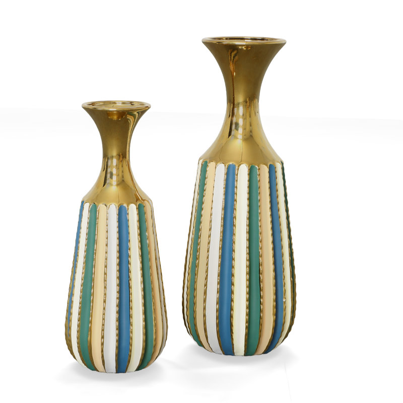 Purity Multi Colored Striped Set Of 2 Vases