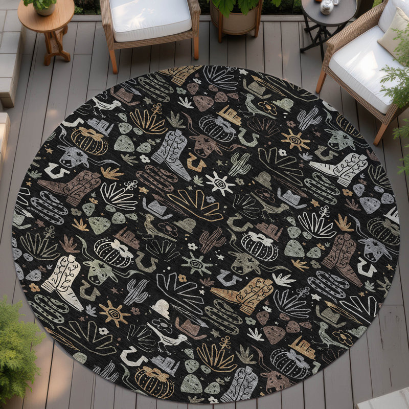 Tapis intérieur / extérieur lavable à la machine pour enfants Chantille ACN2512, Noir, Rond 8 pi
