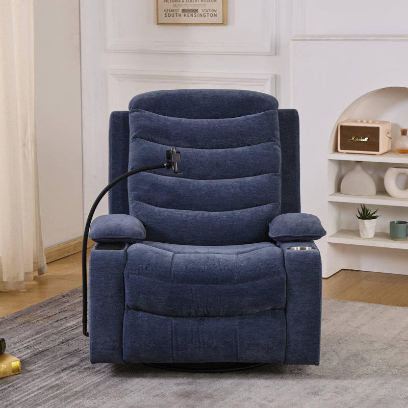 Power Nursery Recliner With Heat & Lumbar Support,  Swivel Gliders With Adjustable Armrests, Rocking Chair With Smart Cup Holder & Wireless Charging Stand For Nursing