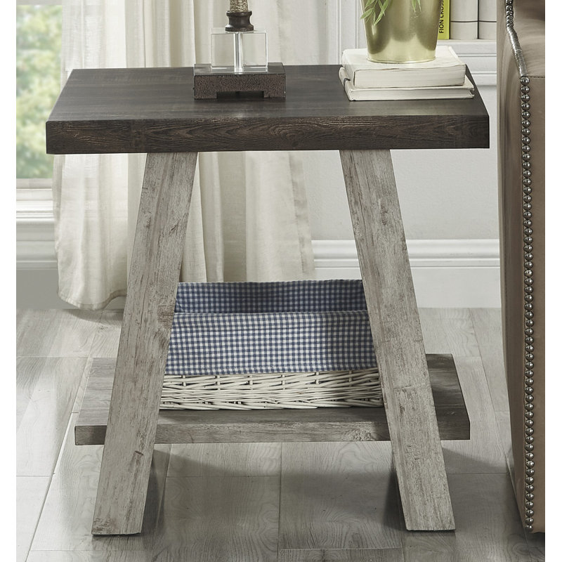 Two-Tone Wood Shelf End Table, Gray