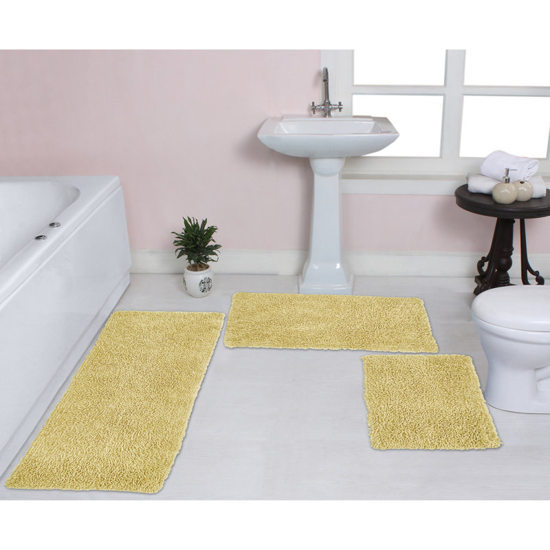 Tapis 100% coton lavable à la machine Fantasia (ensemble de 3), Jaune