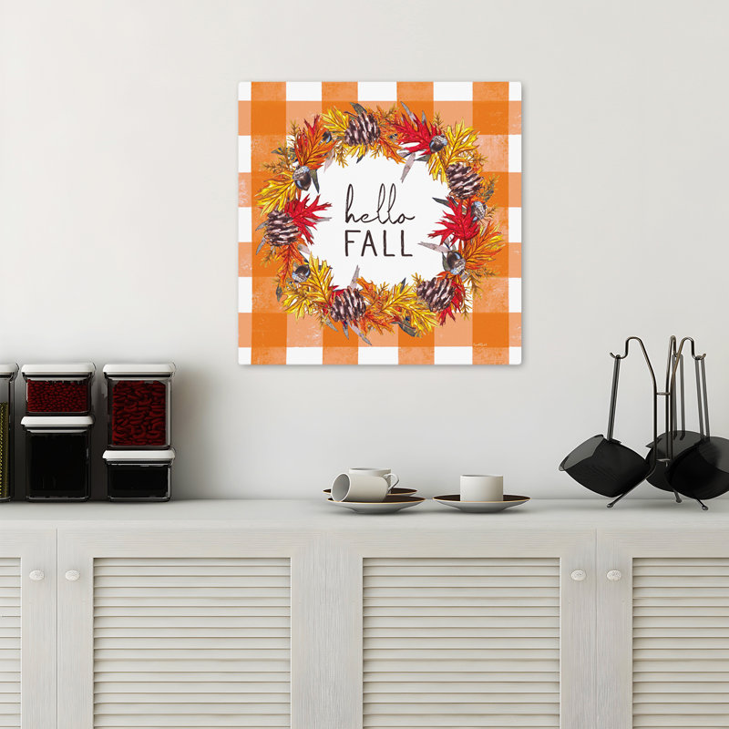 Art de typographie de nature contemporaine orange, couronne d'automne, H 18 po x l 18 po