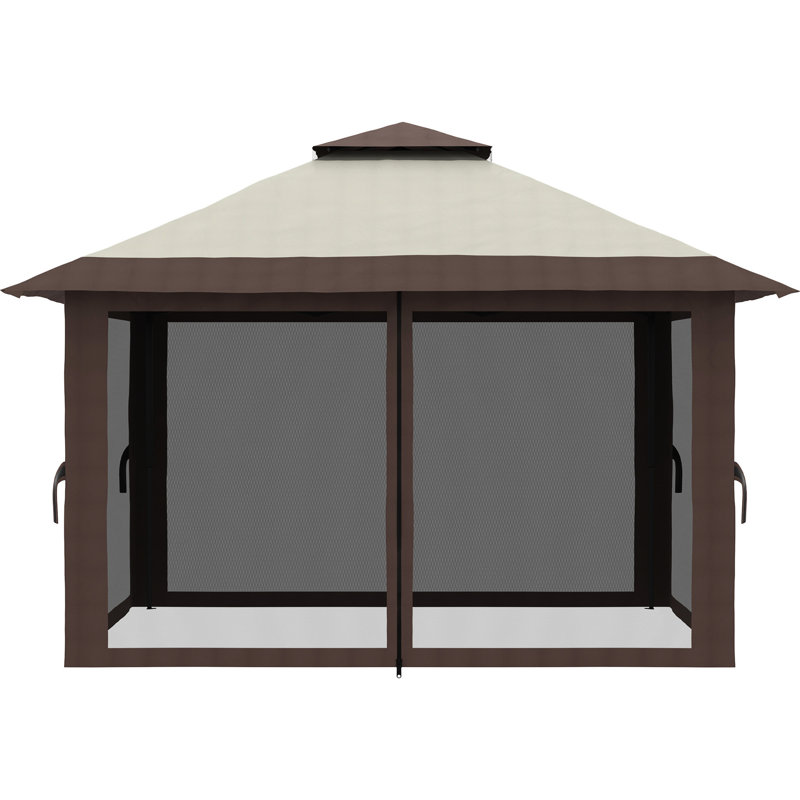 Auvent beige de 13 pi avec filet, 2 toits instantanés pour pavillon de classe de ballet extérieur, filet de tente