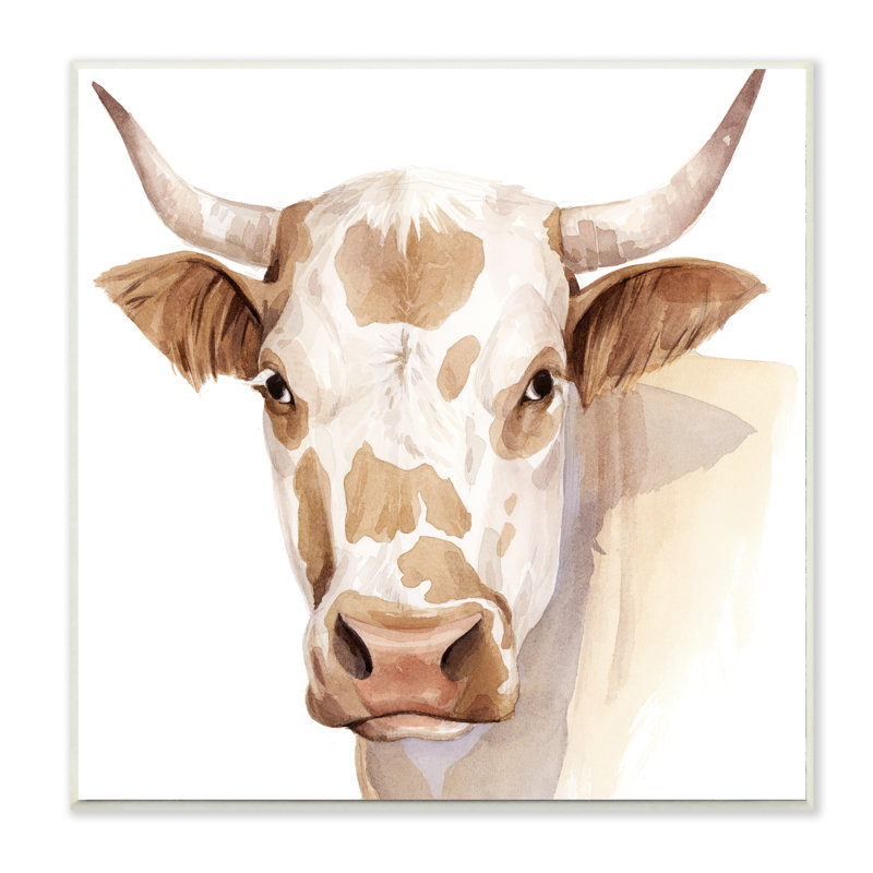 Portrait de vache brune tachetée, H 12 po x l 12 po x P 0,5 po, Plaque murale
