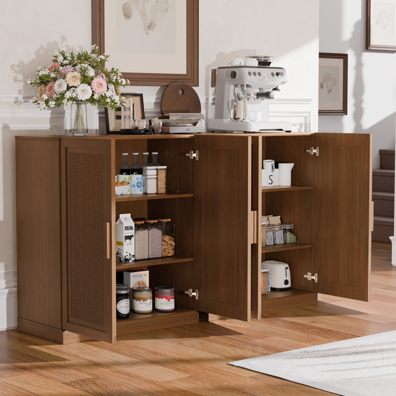 Armoire de rangement d'appoint en bois massif, Noyer, H 36 po x l 31 po x P 16 po